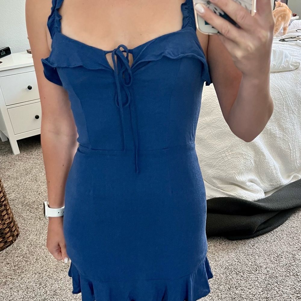Navy Ruffle Dress - Picture 2 of 3